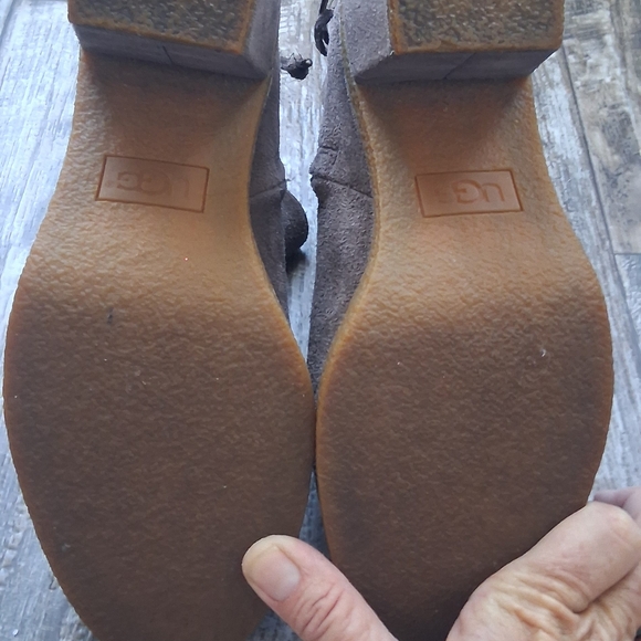 UGG Women's Size 6 Corrine Brown Suede Heeled Ankle Boots In Taupe - Picture 6 of 8